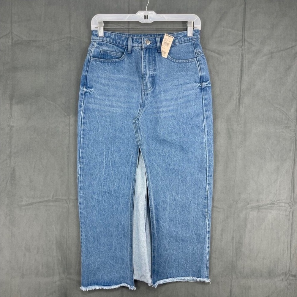 Denim skirt Women’s Small Midi front open slit light washed Y2K Zip
